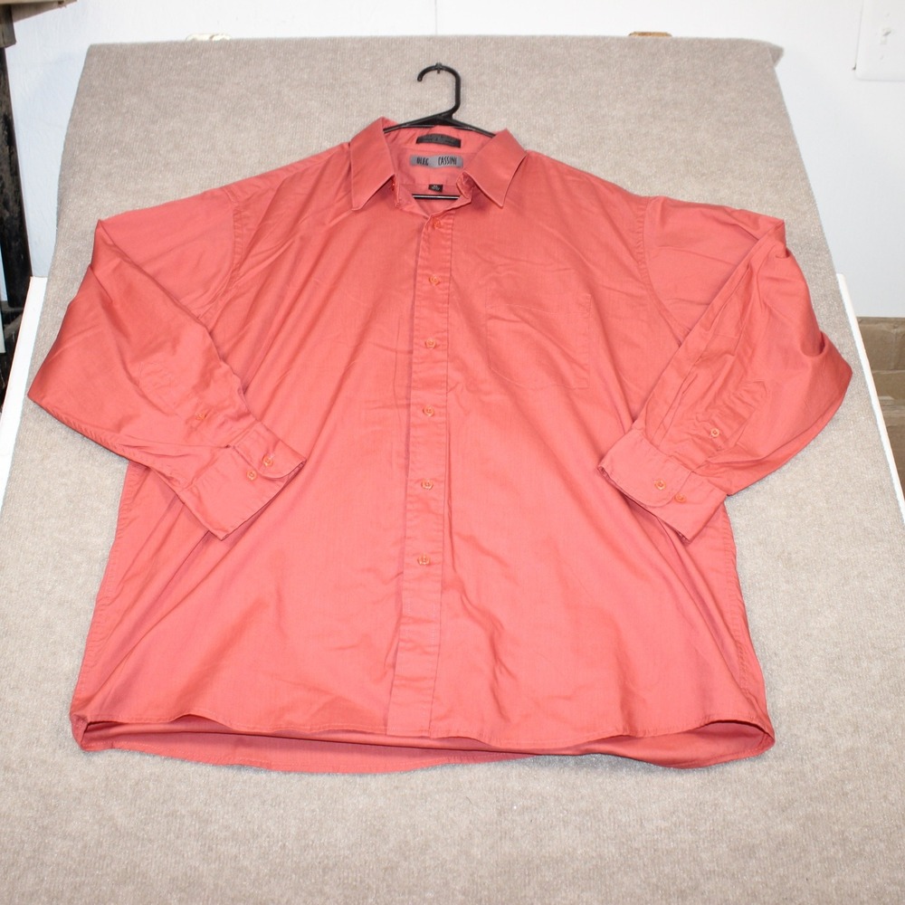 Oleg Cassini Mens XL Coral Orange Button Down Dress Shirt Long Sleeve 17-17.5